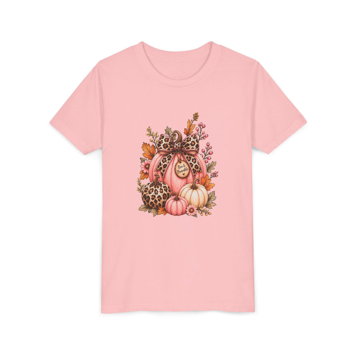 Girls’ Leopard Pumpkin T-Shirt – Pink Boutique Fall Graphic, Bella+Canvas