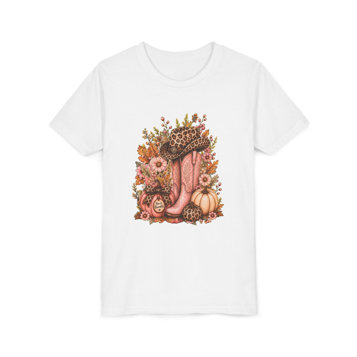 Western Cowgirl Pumpkin Youth Shirt, Pink Cowboy Boots & Leopard Print Fall Tee