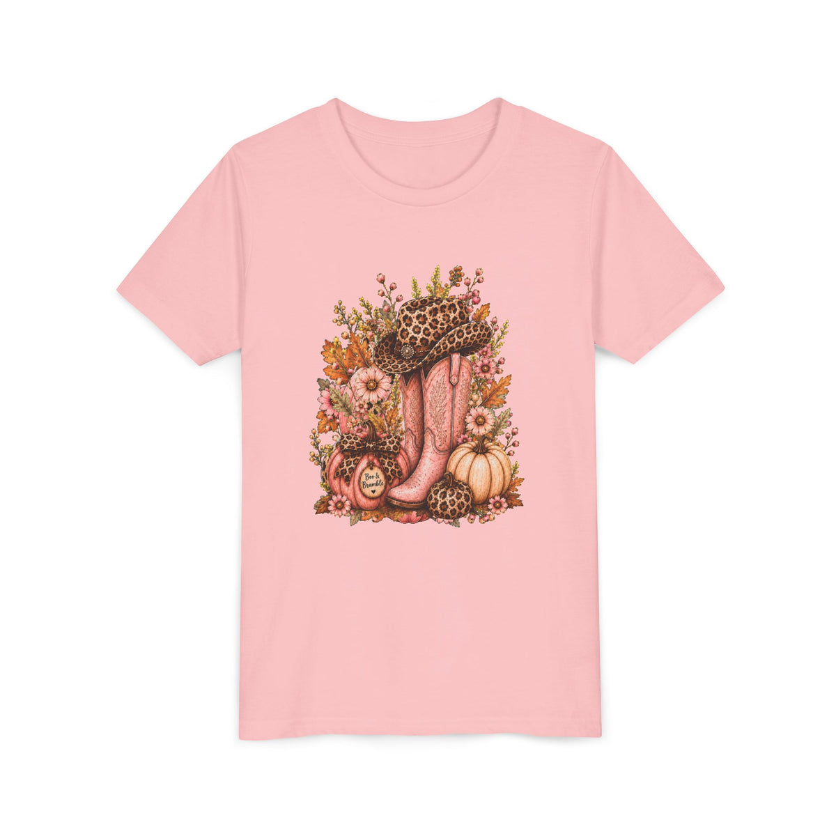 Western Cowgirl Pumpkin Youth Shirt, Pink Cowboy Boots & Leopard Print Fall Tee