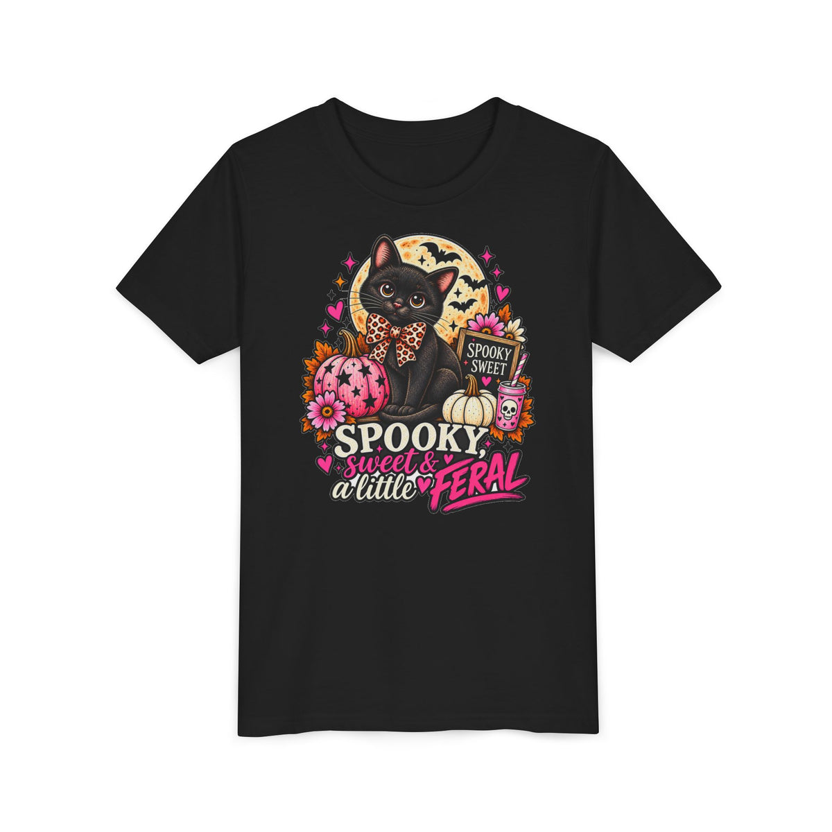 Spooky, Sweet & a Little Feral Youth Halloween T-Shirt