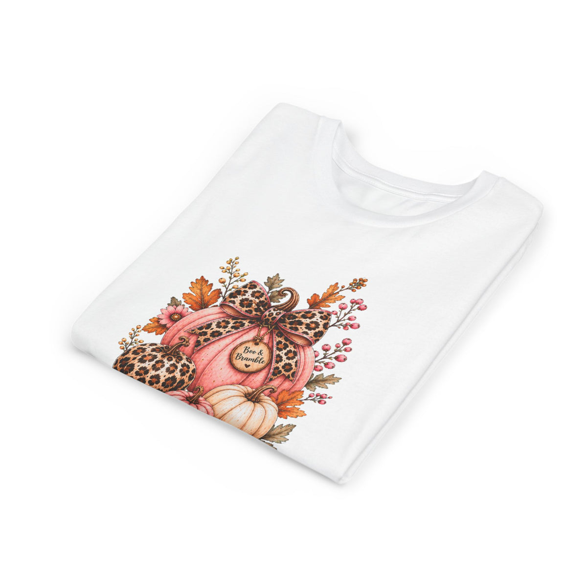 Girls’ Leopard Pumpkin T-Shirt – Pink Boutique Fall Graphic, Bella+Canvas