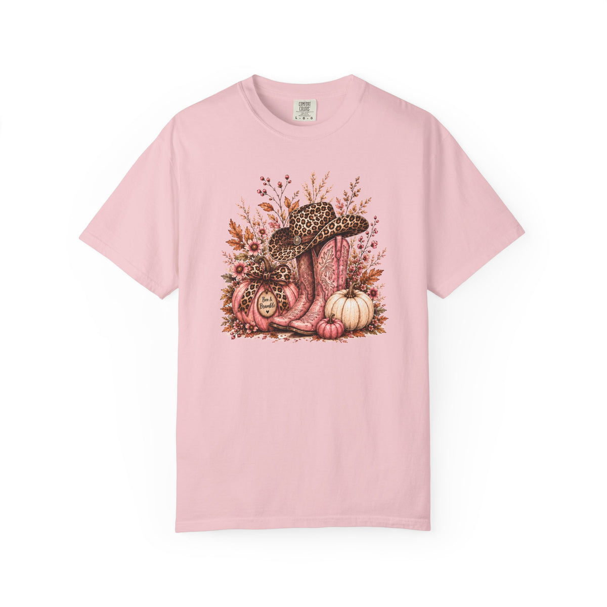 Western Cowgirl Pumpkin Shirt, Pink Cowboy Boots & Leopard Print Fall Tee, Women’s Comfort Colors T-Shirt