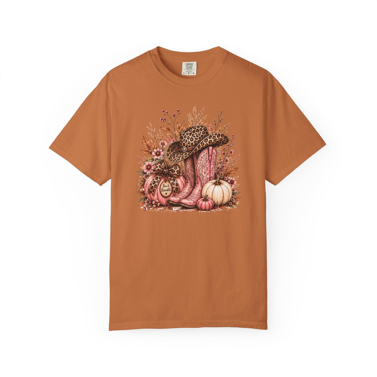 Western Cowgirl Pumpkin Shirt, Pink Cowboy Boots & Leopard Print Fall Tee, Women’s Comfort Colors T-Shirt