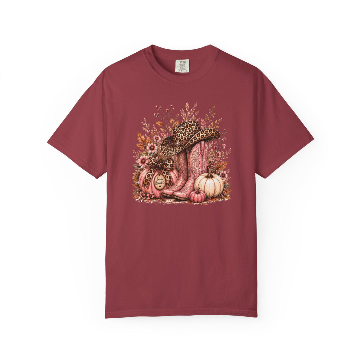 Western Cowgirl Pumpkin Shirt, Pink Cowboy Boots & Leopard Print Fall Tee, Women’s Comfort Colors T-Shirt