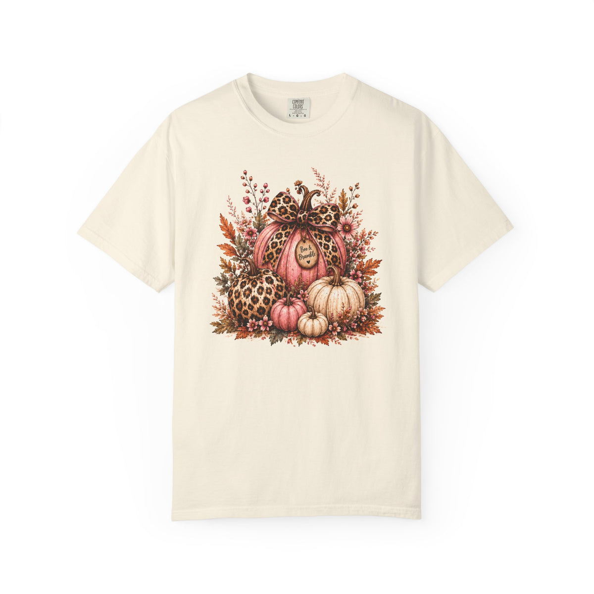 Leopard Pumpkin Patch Floral T-Shirt — Autumn Halloween Harvest Graphic T-shirt