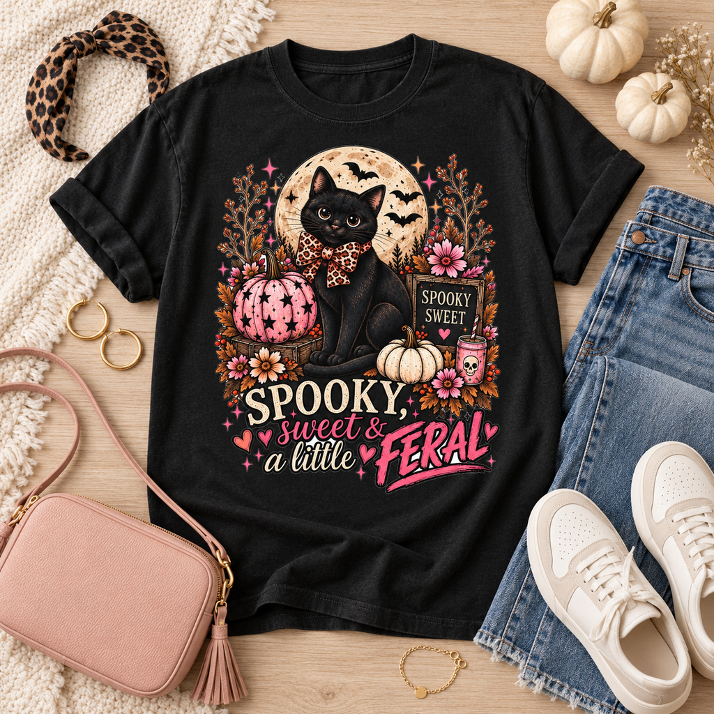 Spooky, Sweet & a Little Feral Adult Halloween T-Shirt