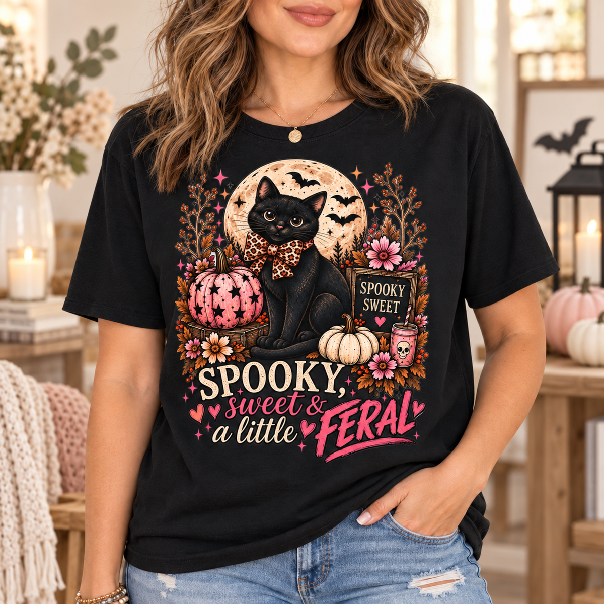 Spooky, Sweet & a Little Feral Adult Halloween T-Shirt