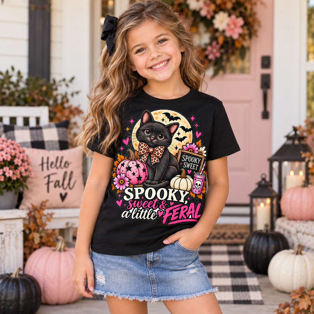 Spooky, Sweet & a Little Feral Youth Halloween T-Shirt