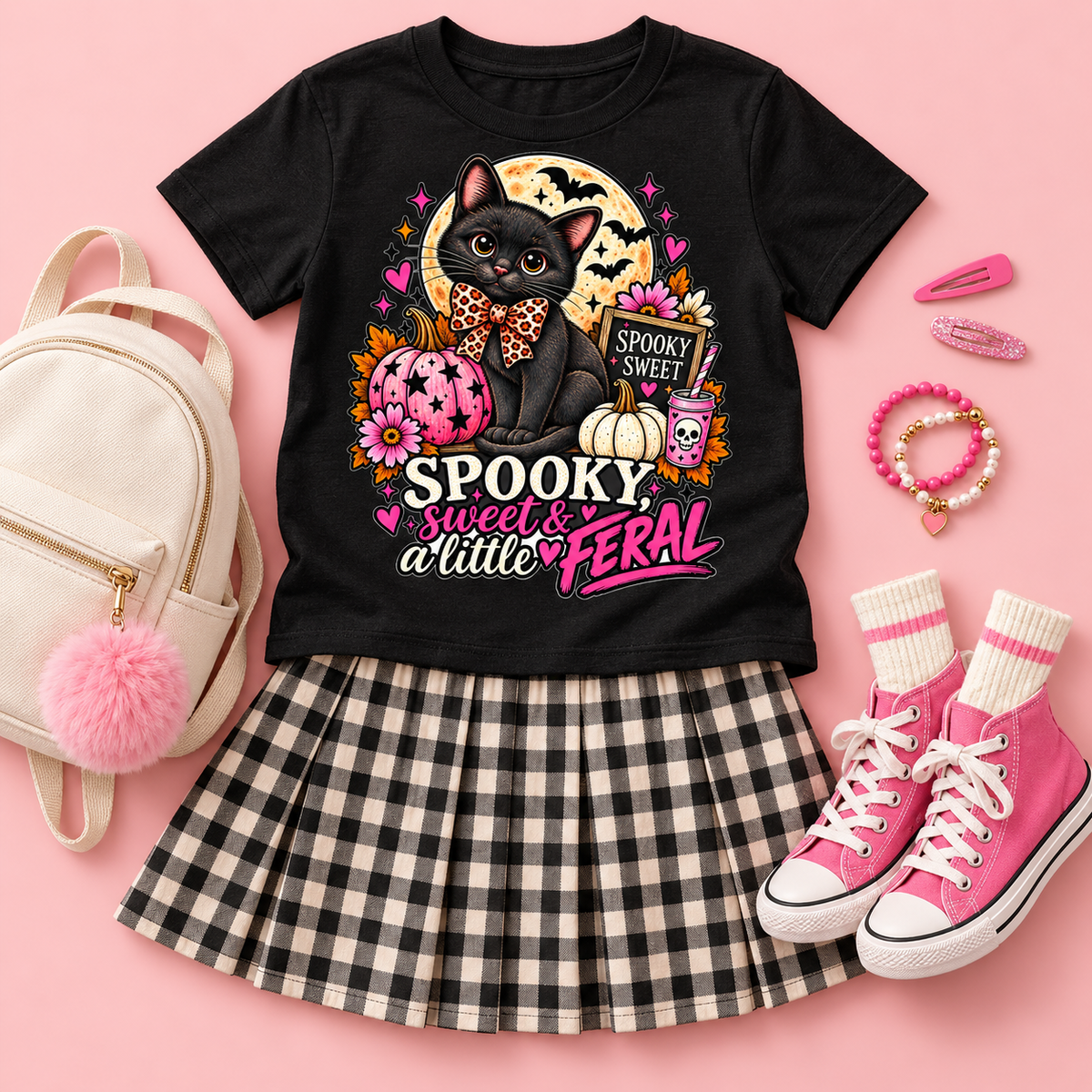 Spooky, Sweet & a Little Feral Youth Halloween T-Shirt