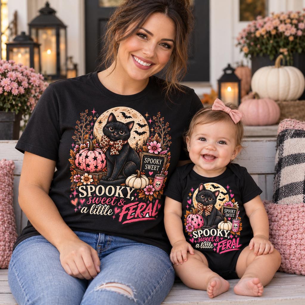 Spooky Sweet & a Little Feral Baby Bodysuit – Black Cat Halloween Outfit