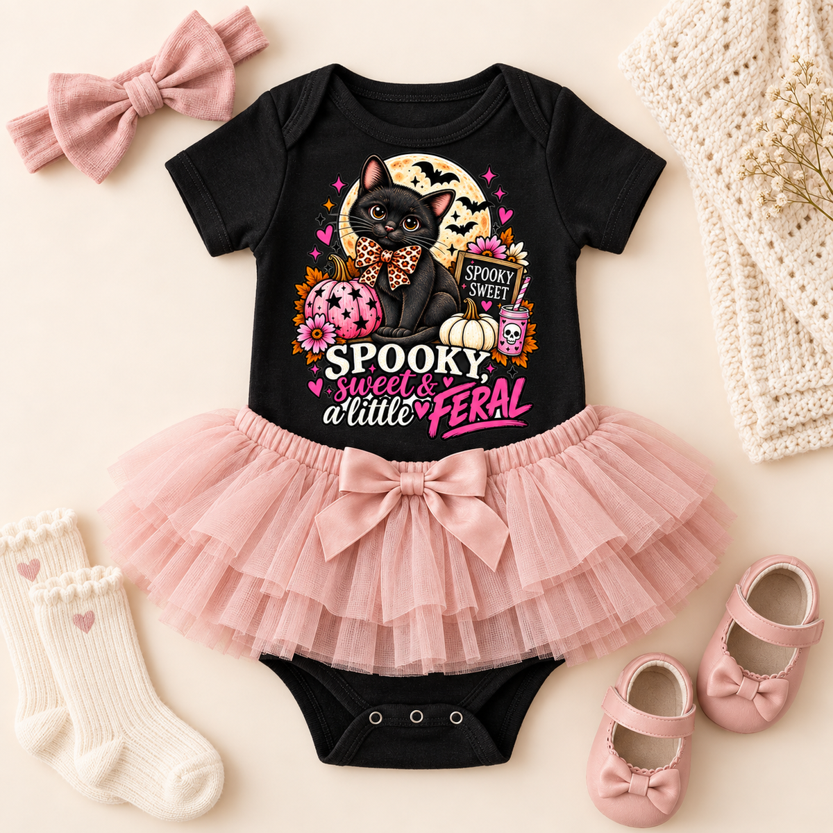 Spooky Sweet & a Little Feral Baby Bodysuit – Black Cat Halloween Outfit