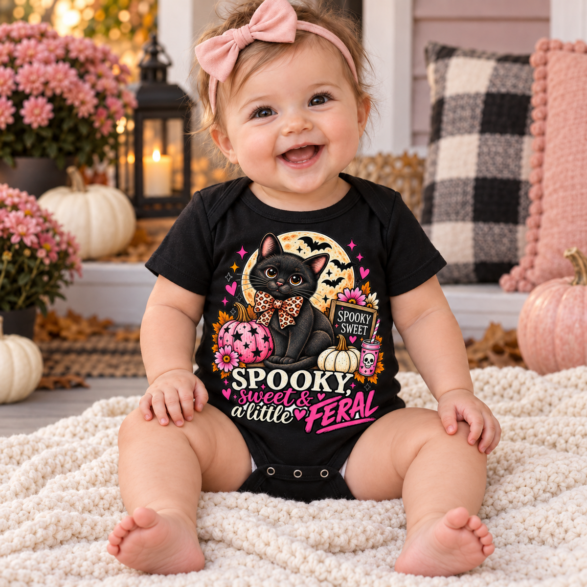 Spooky Sweet & a Little Feral Baby Bodysuit – Black Cat Halloween Outfit