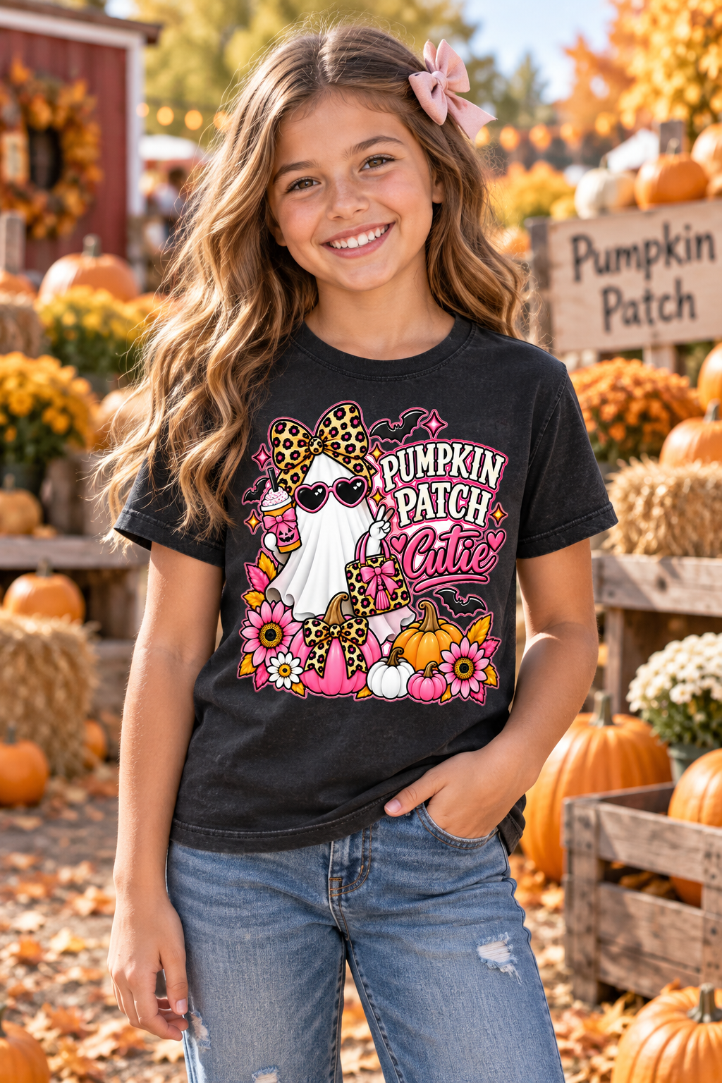Pumpkin Patch Cutie Youth Halloween T-Shirt – Cute Ghost Tee
