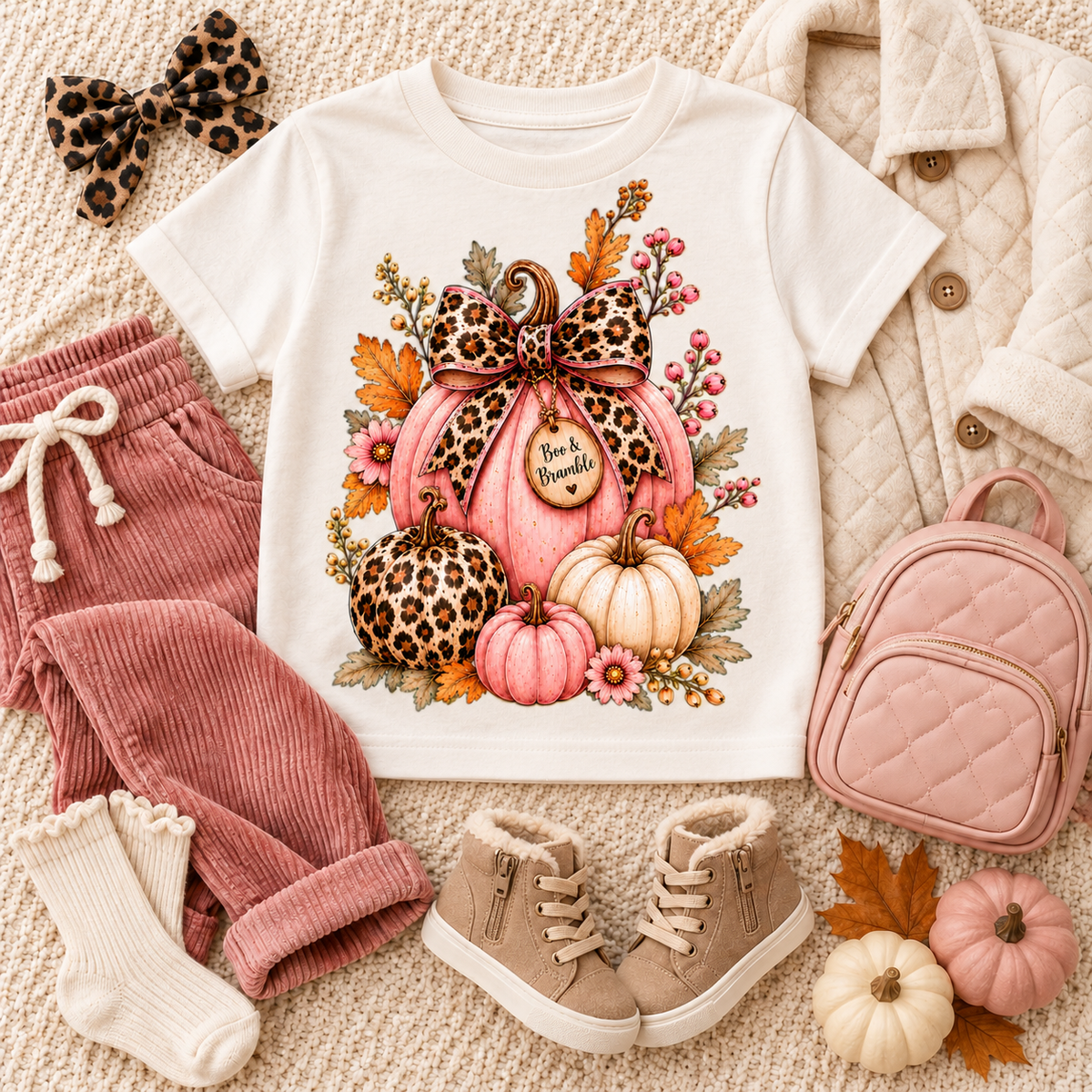 Toddler Girls’ Leopard Pumpkin T-Shirt – Pink Boutique Fall Graphic, Bella+Canvas