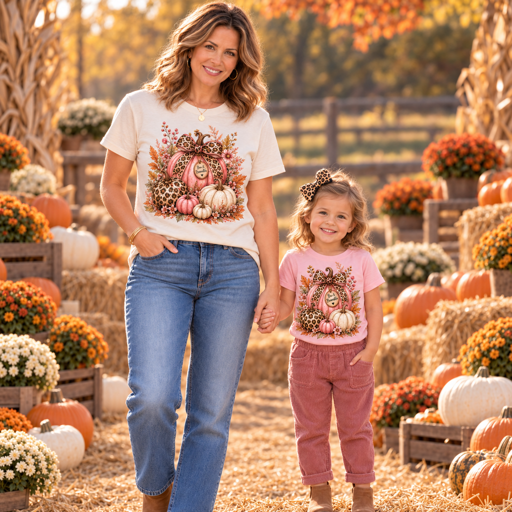 Toddler Girls’ Leopard Pumpkin T-Shirt – Pink Boutique Fall Graphic, Bella+Canvas