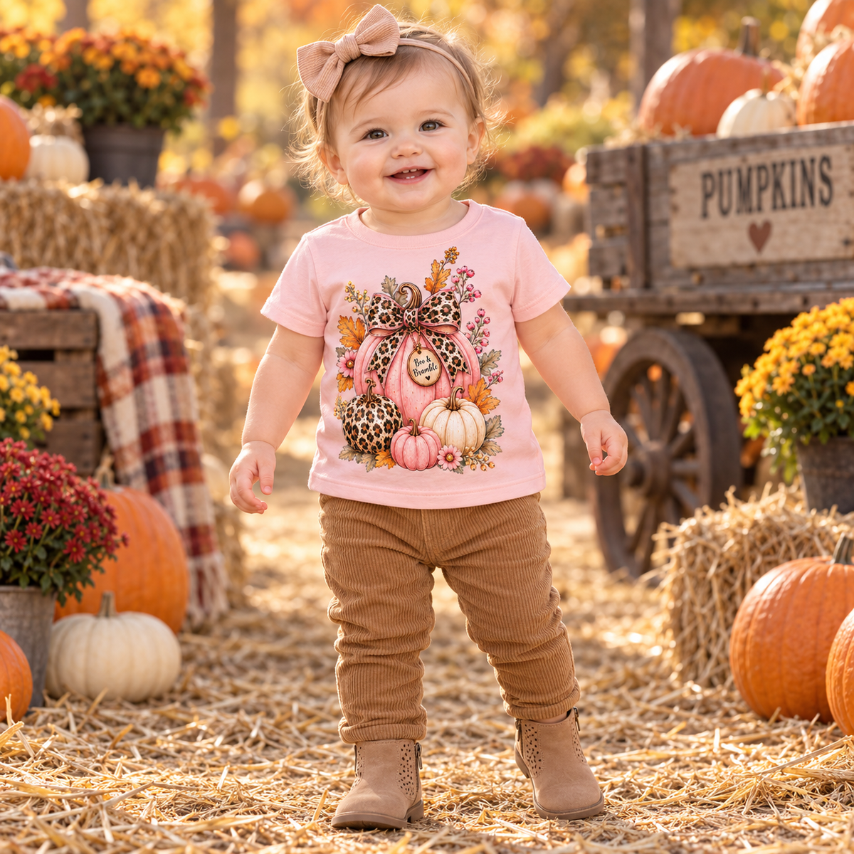 Baby Girls’ Leopard Pumpkin T-Shirt — Pink Boutique Fall Graphic