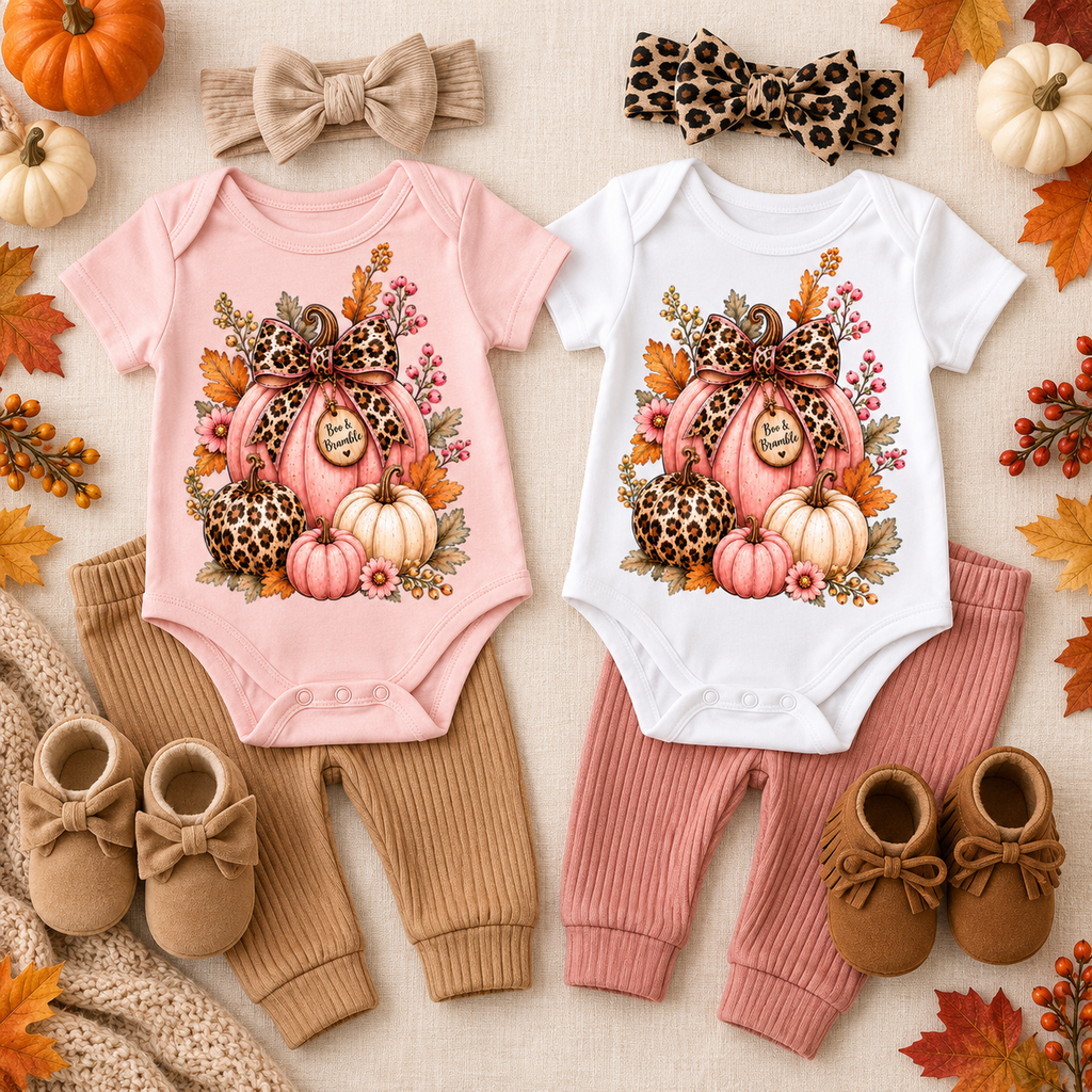 Leopard Pumpkin Patch Baby Halloween Bodysuit – Cute Fall Pumpkin Outfit for Baby Girls