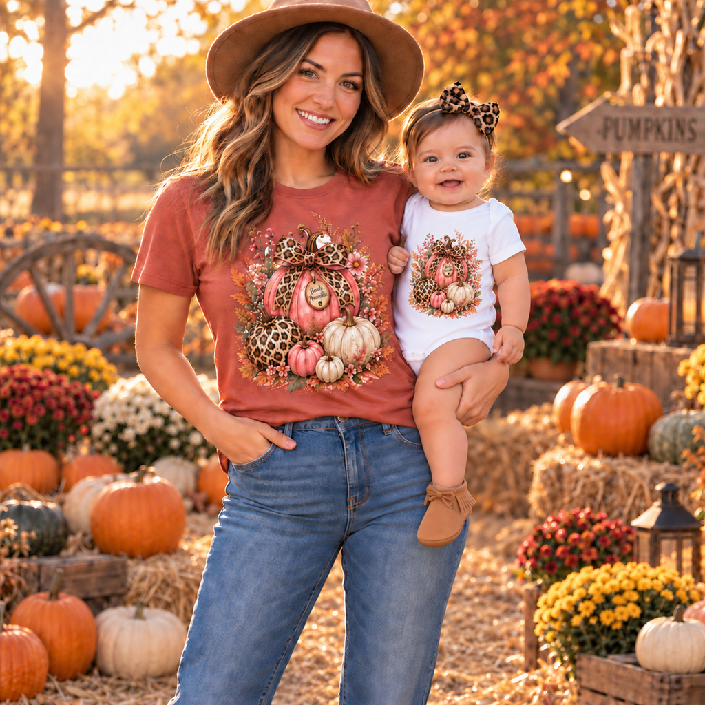 Leopard Pumpkin Patch Baby Halloween Bodysuit – Cute Fall Pumpkin Outfit for Baby Girls