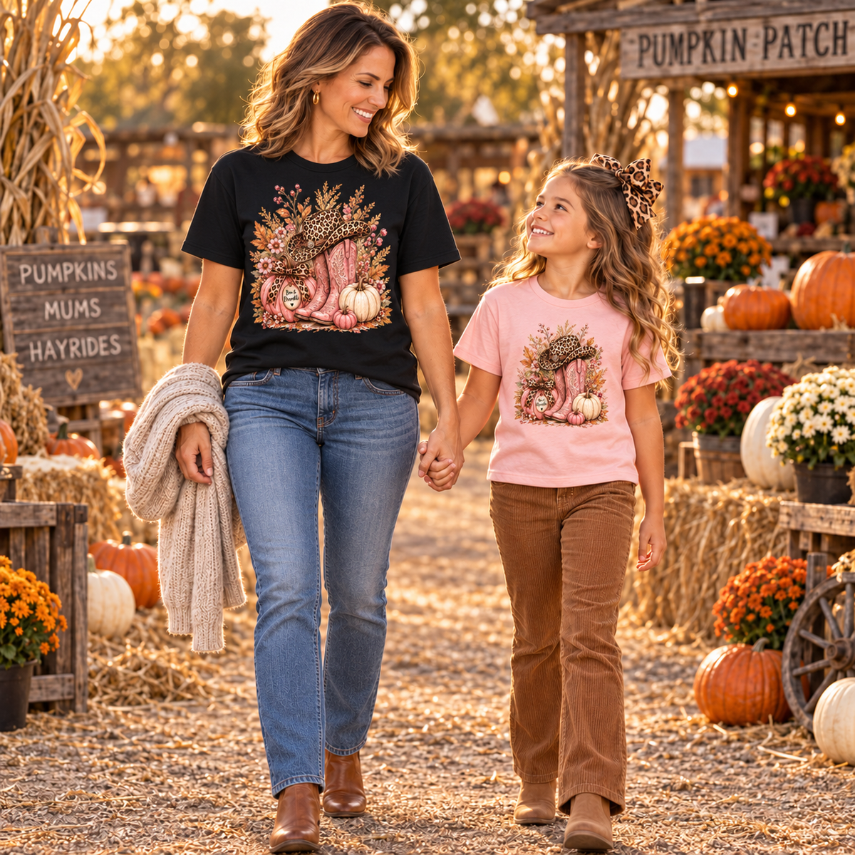 Western Cowgirl Pumpkin Shirt, Pink Cowboy Boots & Leopard Print Fall Tee, Women’s Comfort Colors T-Shirt