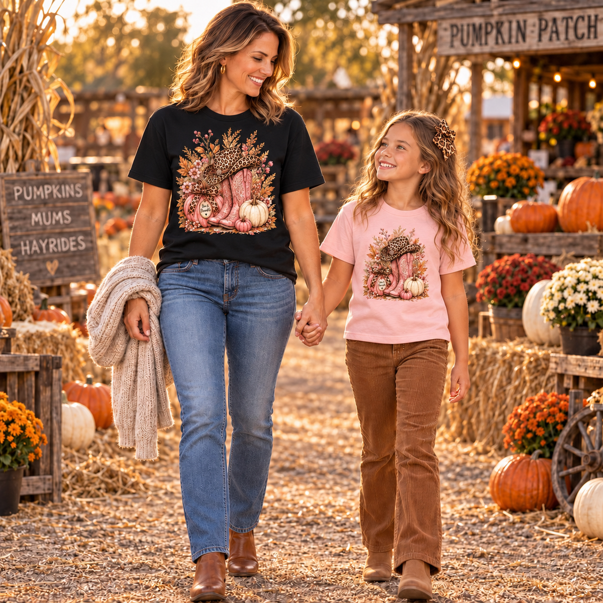 Western Cowgirl Pumpkin Youth Shirt, Pink Cowboy Boots & Leopard Print Fall Tee