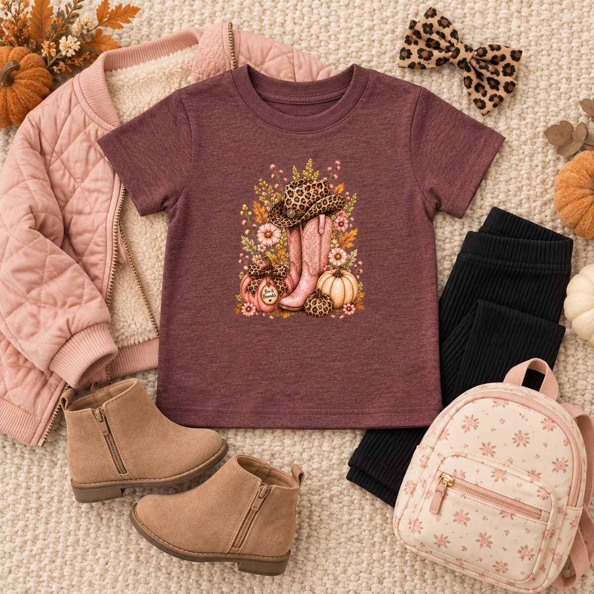 Western Cowgirl Pumpkin Toddler Shirt, Pink Cowboy Boots & Leopard Print Fall Tee