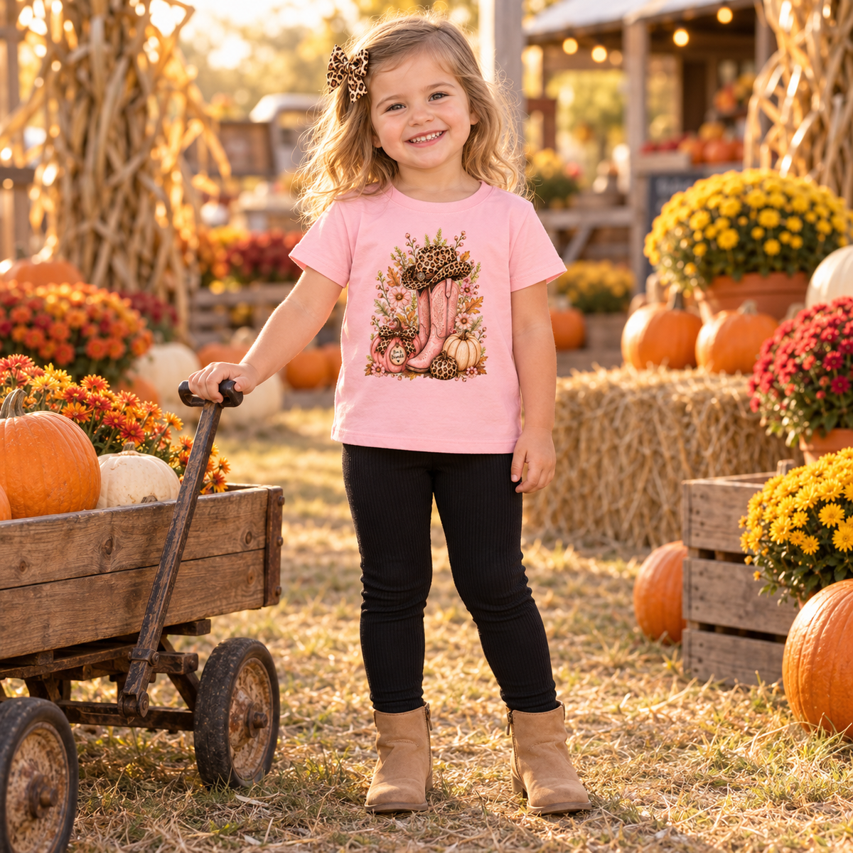 Western Cowgirl Pumpkin Toddler Shirt, Pink Cowboy Boots & Leopard Print Fall Tee