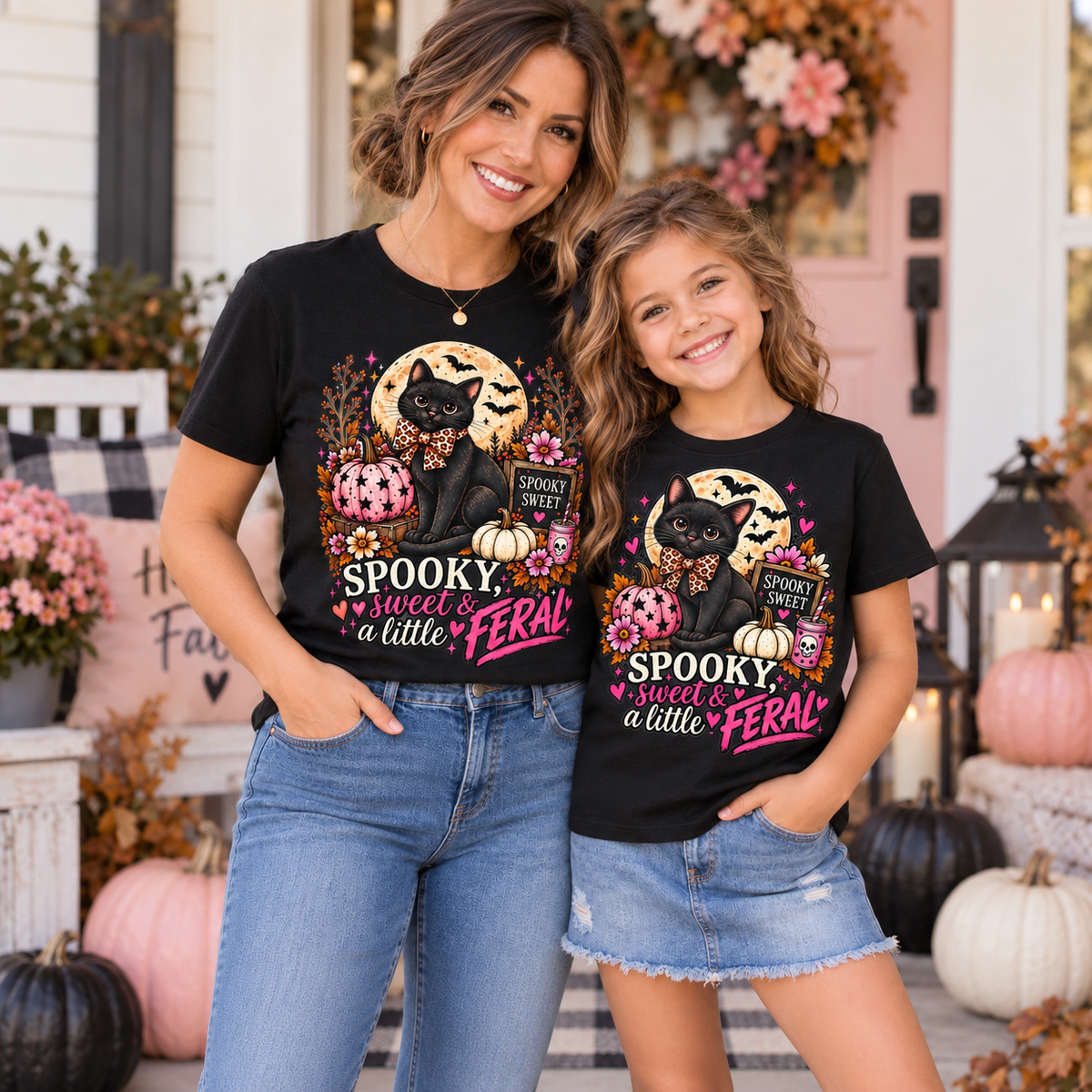 Spooky, Sweet & a Little Feral Youth Halloween T-Shirt