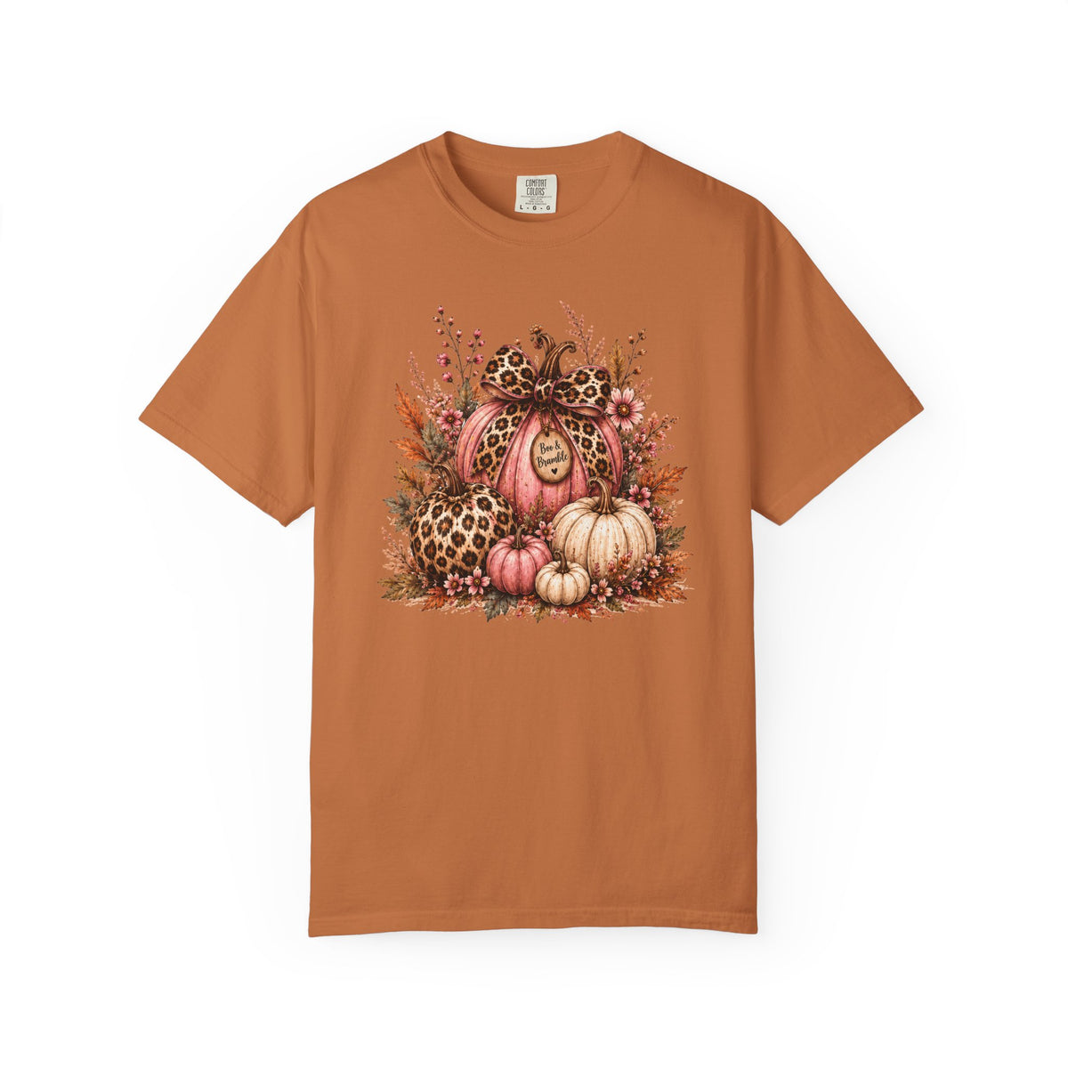 Leopard Pumpkin Patch Floral T-Shirt — Autumn Halloween Harvest Graphic T-shirt