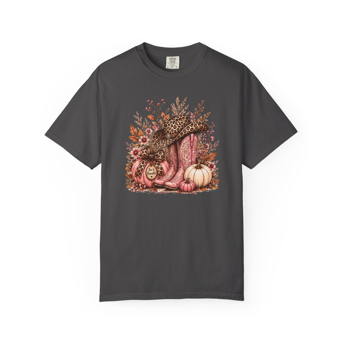 Western Cowgirl Pumpkin Shirt, Pink Cowboy Boots & Leopard Print Fall Tee, Women’s Comfort Colors T-Shirt