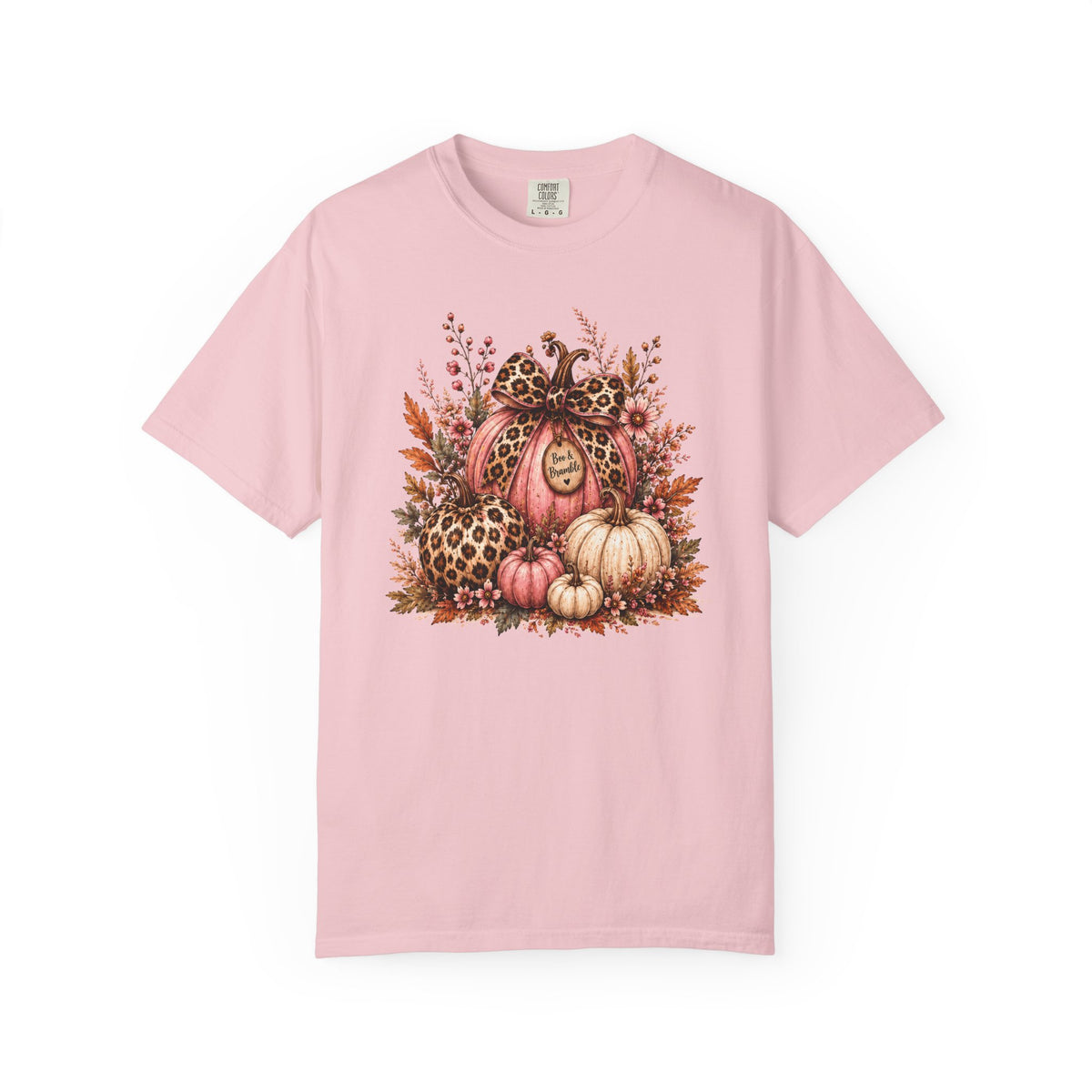 Leopard Pumpkin Patch Floral T-Shirt — Autumn Halloween Harvest Graphic T-shirt