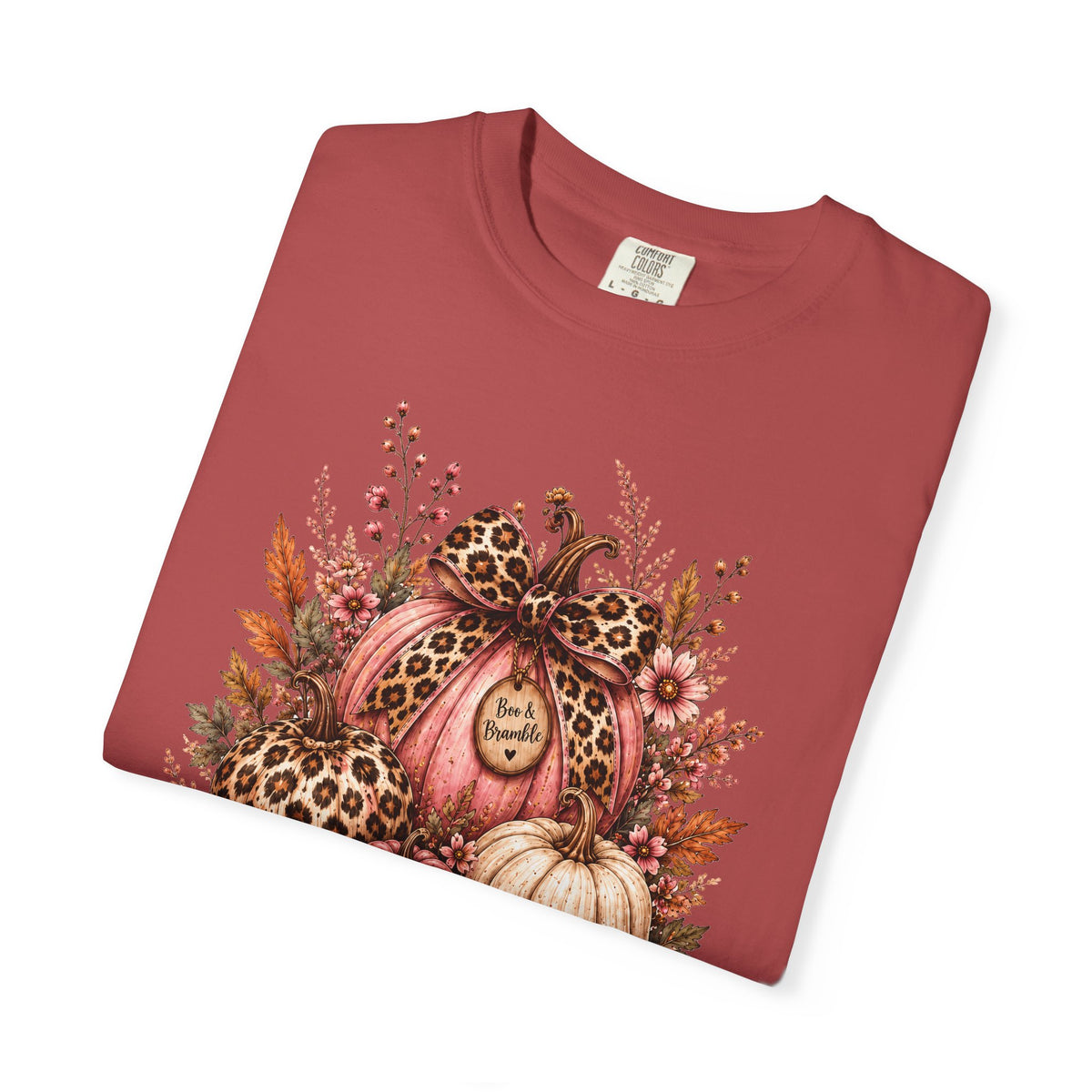Leopard Pumpkin Patch Floral T-Shirt — Autumn Halloween Harvest Graphic T-shirt
