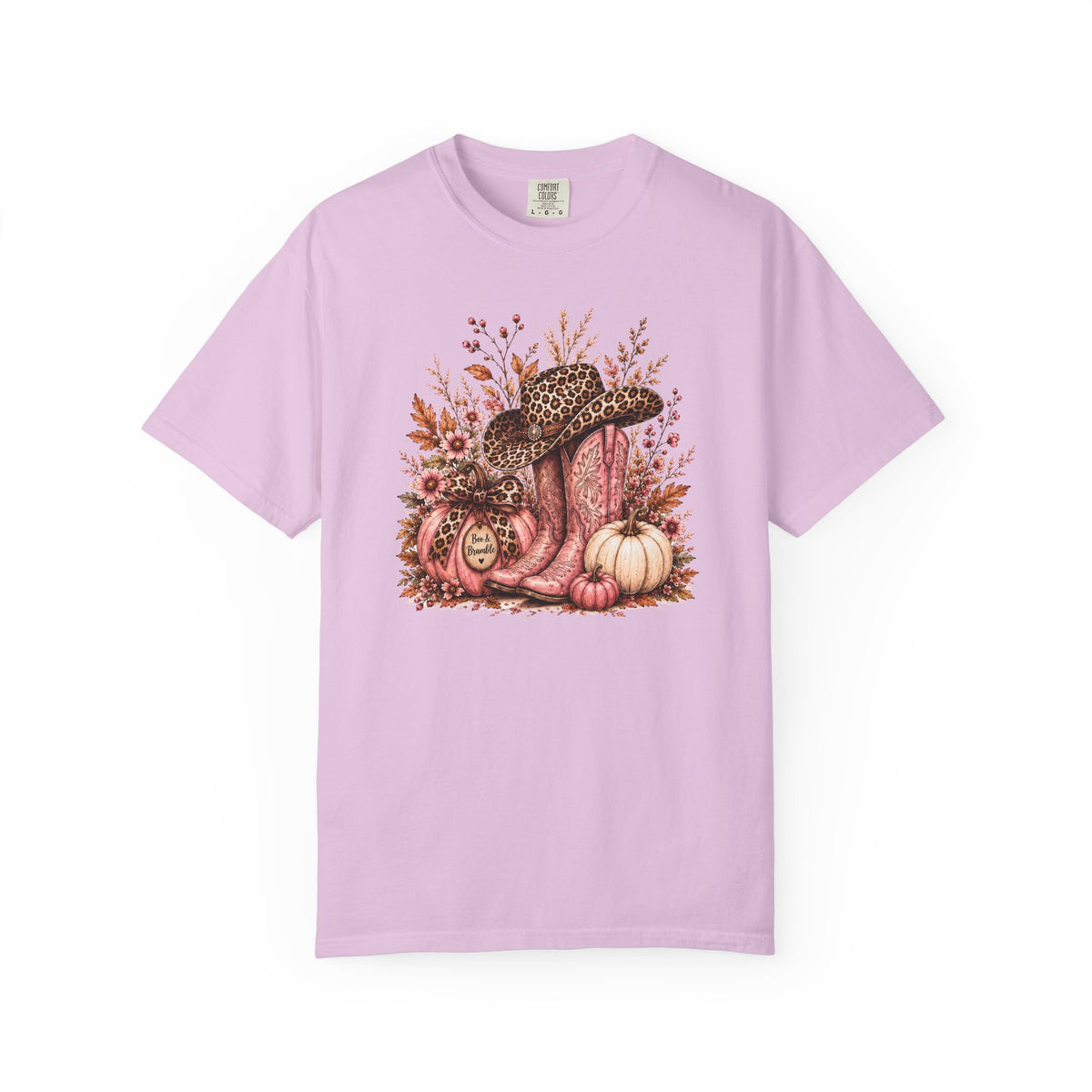 Western Cowgirl Pumpkin Shirt, Pink Cowboy Boots & Leopard Print Fall Tee, Women’s Comfort Colors T-Shirt