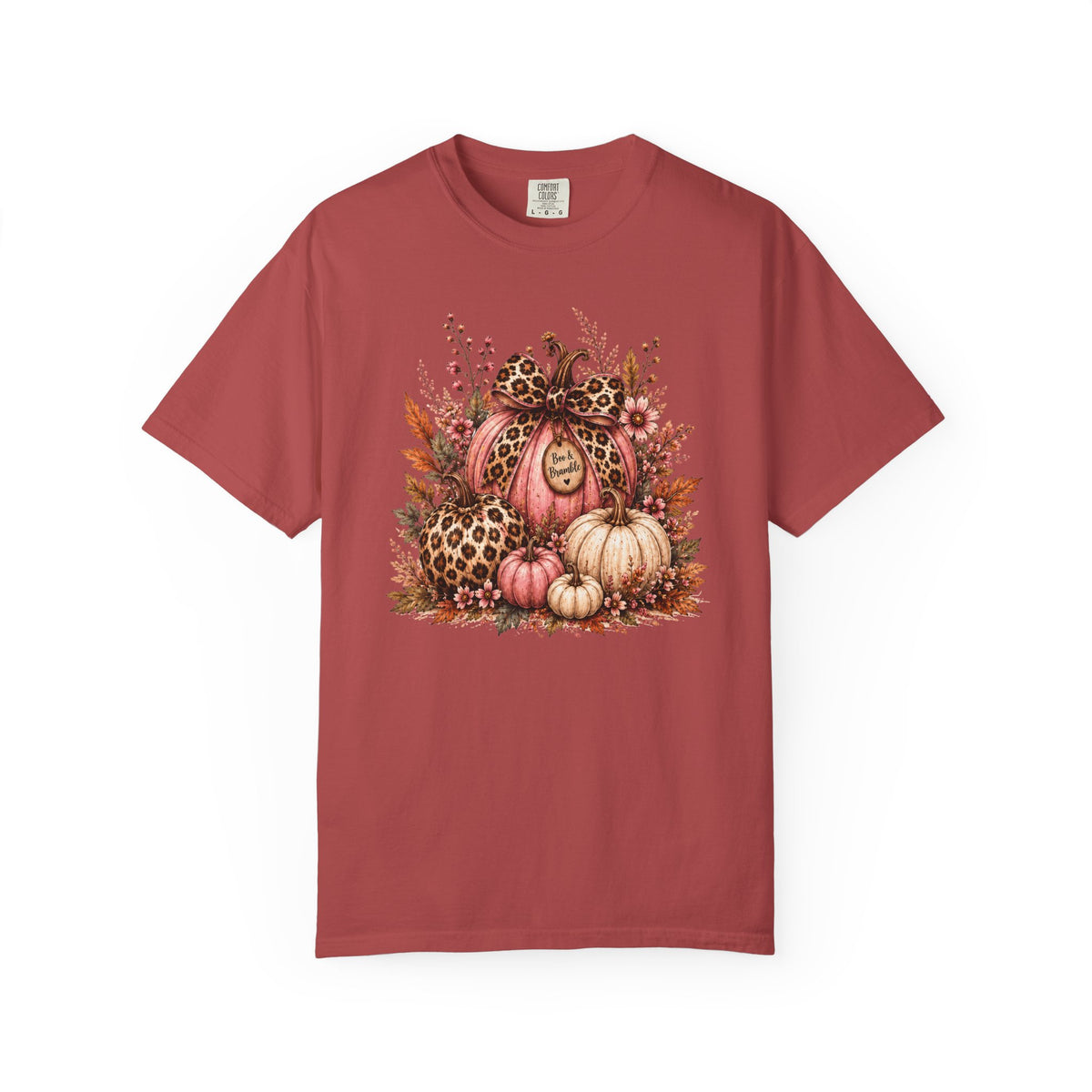 Leopard Pumpkin Patch Floral T-Shirt — Autumn Halloween Harvest Graphic T-shirt
