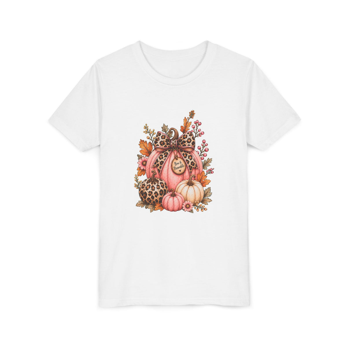 Girls’ Leopard Pumpkin T-Shirt – Pink Boutique Fall Graphic, Bella+Canvas