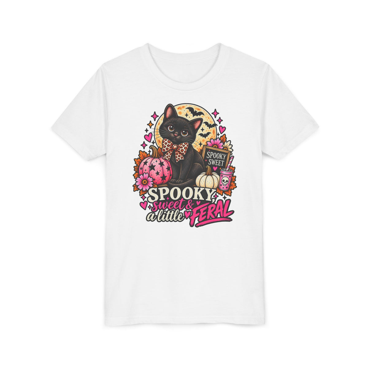 Spooky, Sweet & a Little Feral Youth Halloween T-Shirt