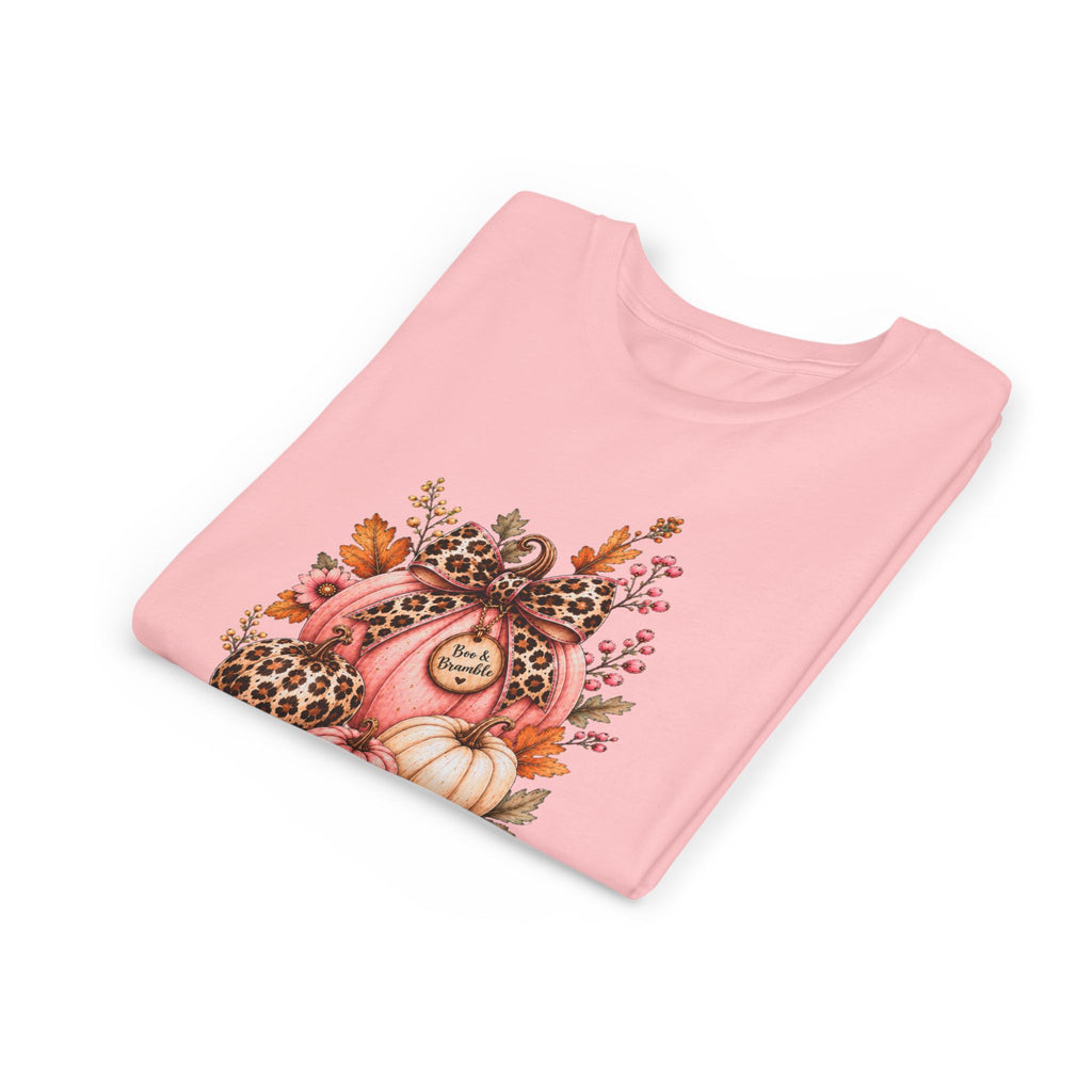 Girls’ Leopard Pumpkin T-Shirt – Pink Boutique Fall Graphic, Bella+Canvas