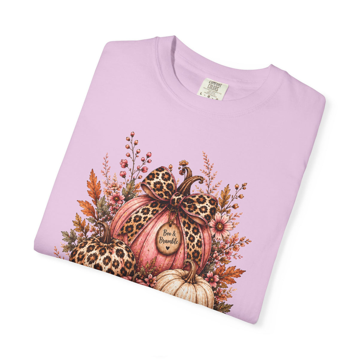 Leopard Pumpkin Patch Floral T-Shirt — Autumn Halloween Harvest Graphic T-shirt