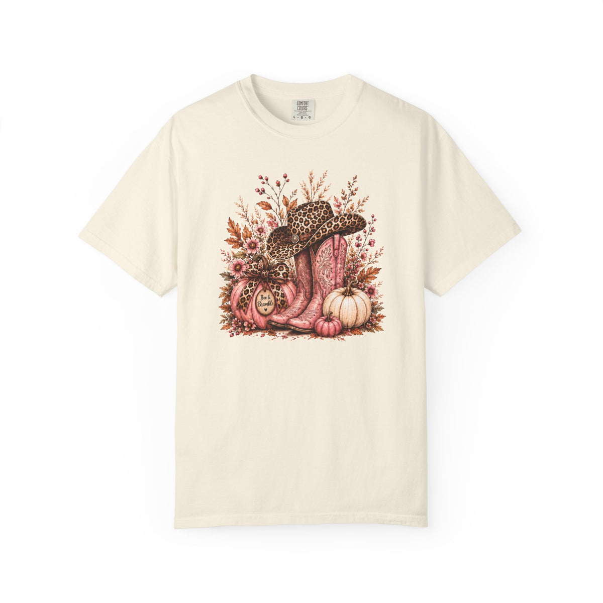 Western Cowgirl Pumpkin Shirt, Pink Cowboy Boots & Leopard Print Fall Tee, Women’s Comfort Colors T-Shirt