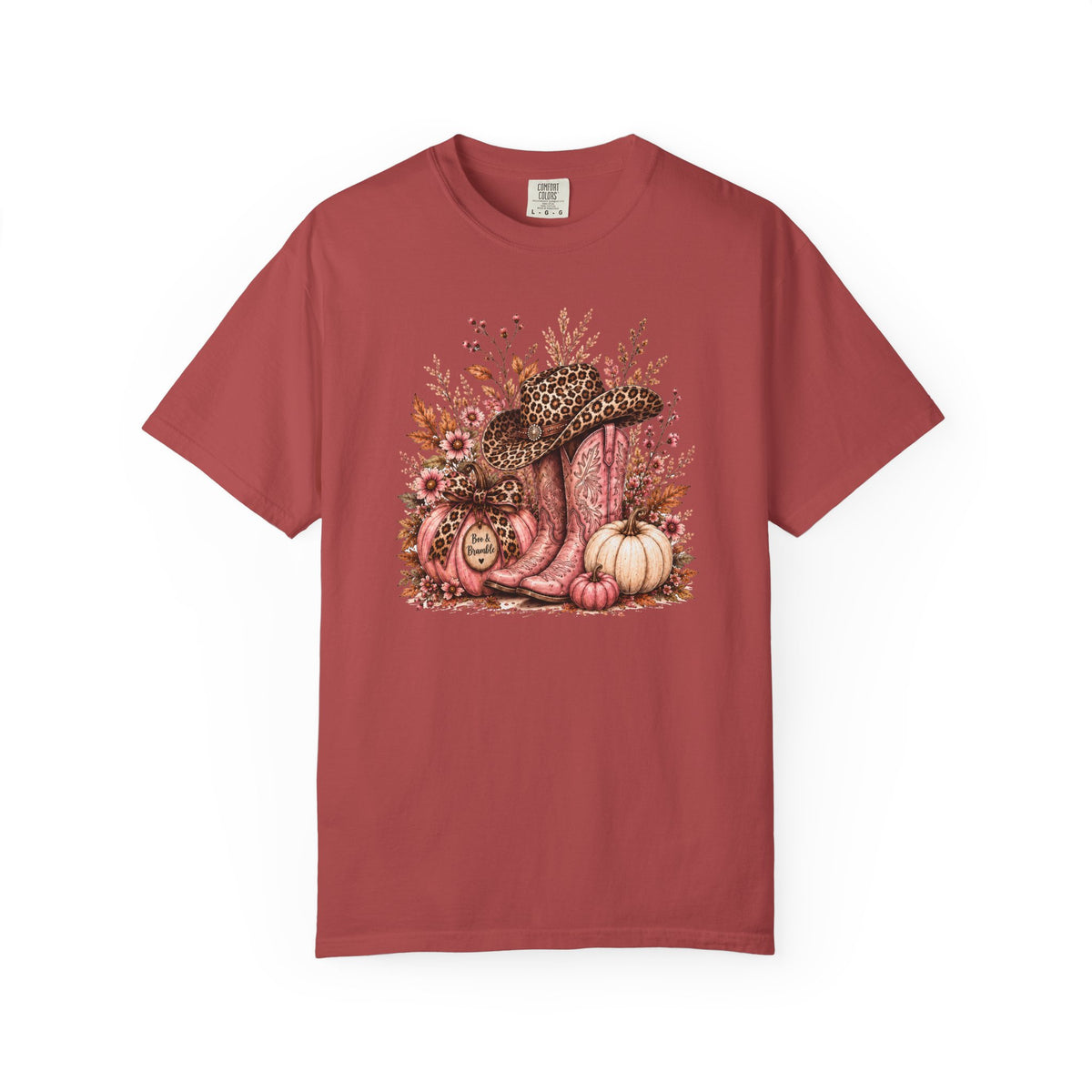 Western Cowgirl Pumpkin Shirt, Pink Cowboy Boots & Leopard Print Fall Tee, Women’s Comfort Colors T-Shirt