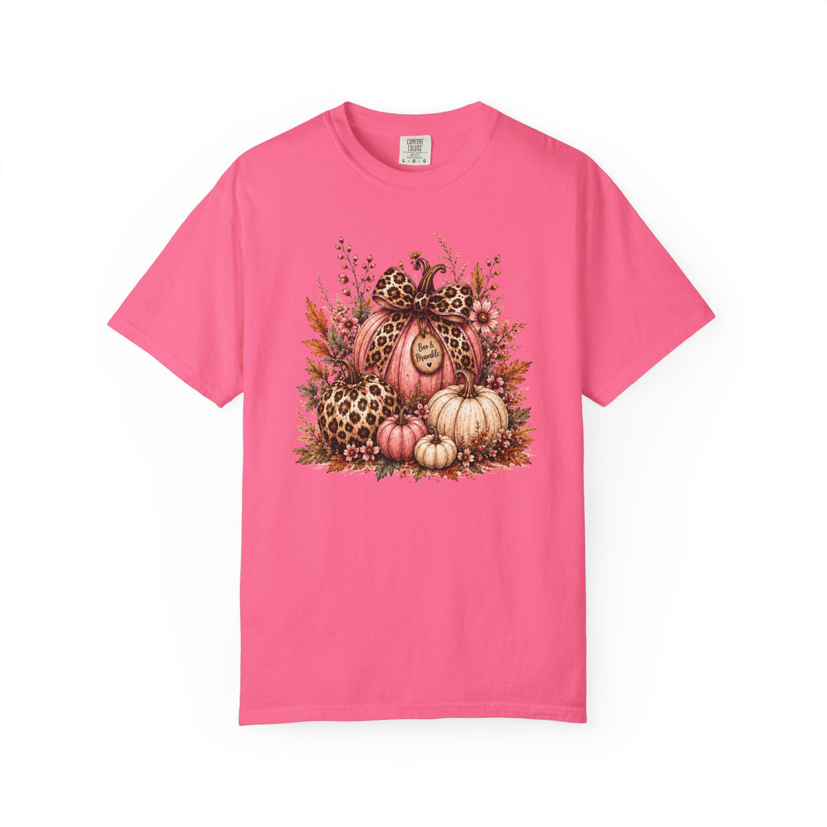 Leopard Pumpkin Patch Floral T-Shirt — Autumn Halloween Harvest Graphic T-shirt