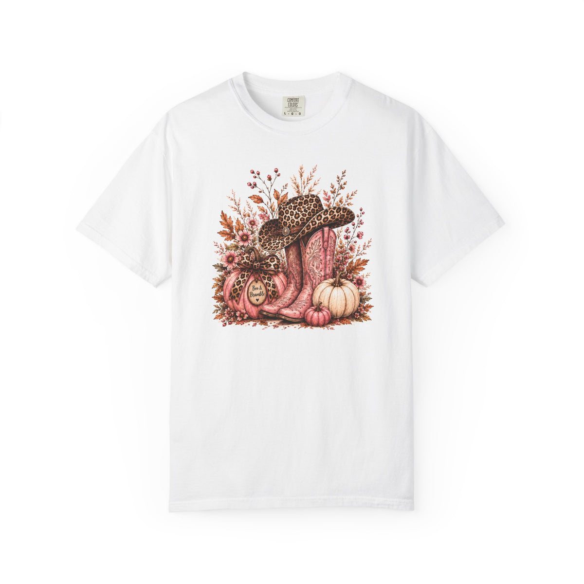 Western Cowgirl Pumpkin Shirt, Pink Cowboy Boots & Leopard Print Fall Tee, Women’s Comfort Colors T-Shirt