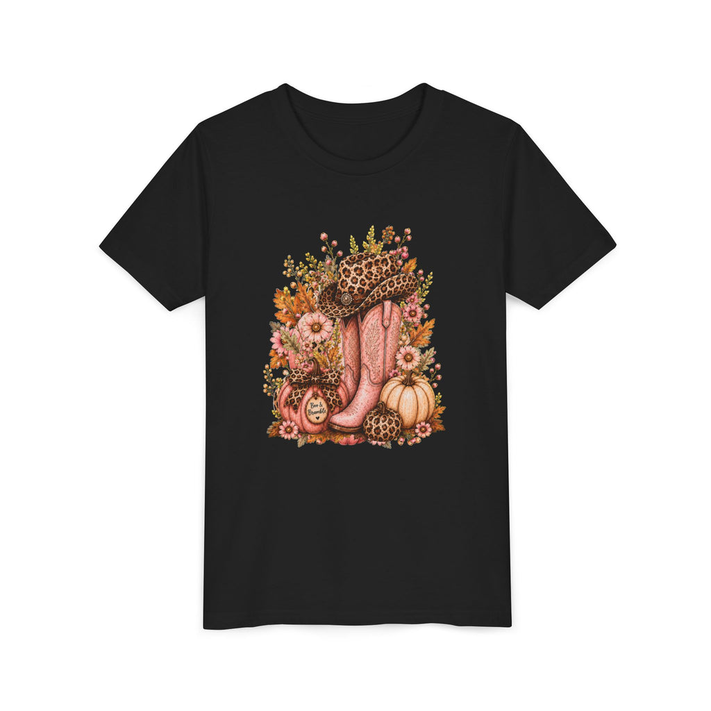 Western Cowgirl Pumpkin Youth Shirt, Pink Cowboy Boots & Leopard Print Fall Tee