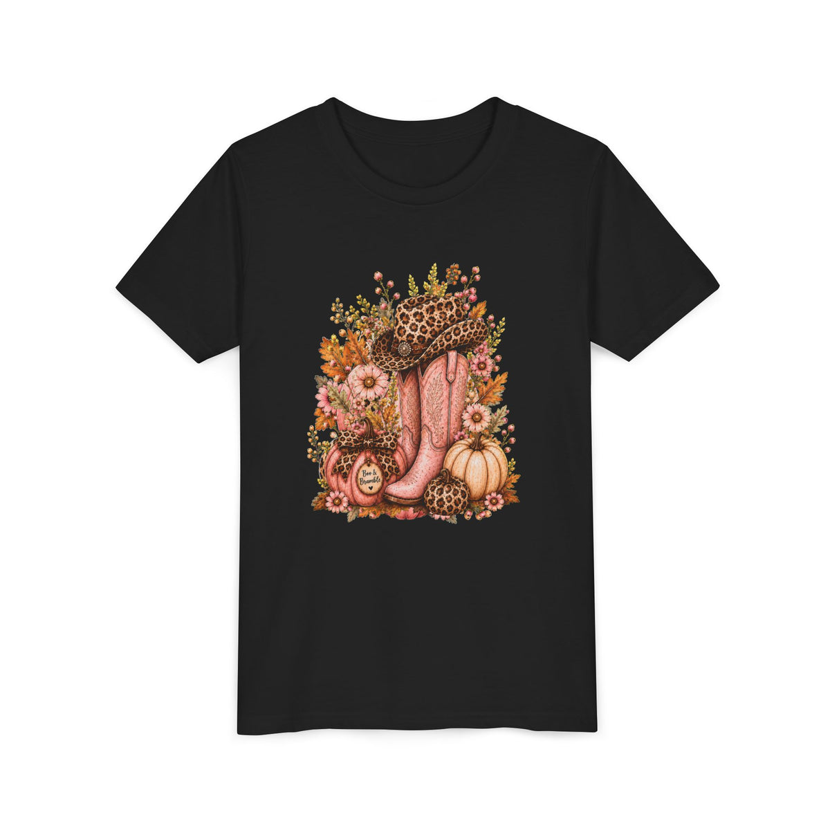 Western Cowgirl Pumpkin Youth Shirt, Pink Cowboy Boots & Leopard Print Fall Tee